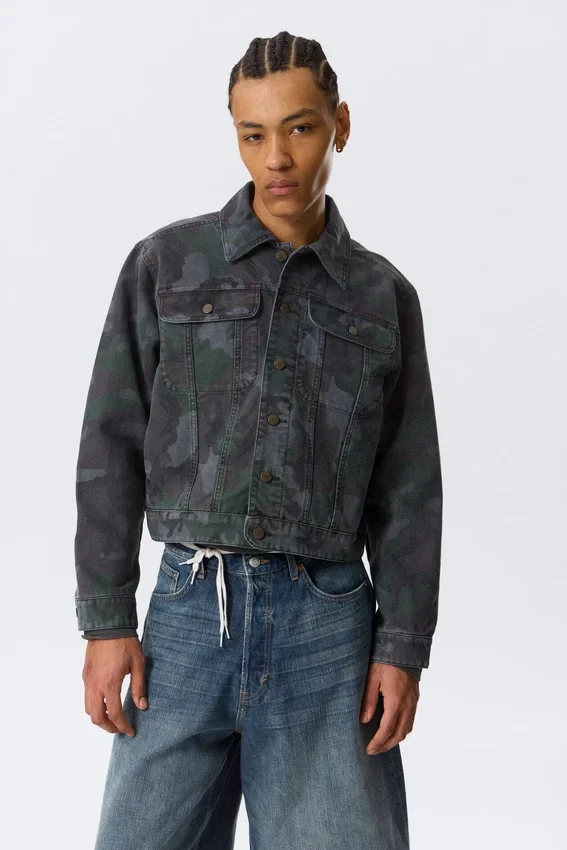 Chaqueta de camionero de algodón holgada Gia F – Camuflaje azul marino Chaqueta de camionero de algodón holgada Gia F – Camuflaje azul marino