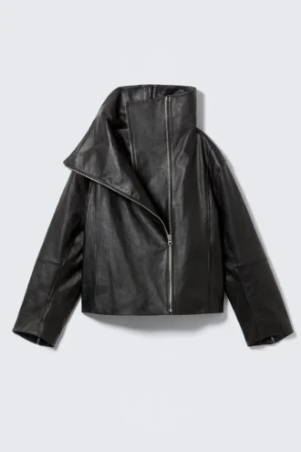 Chaqueta de cuero con cuello alto – Negro