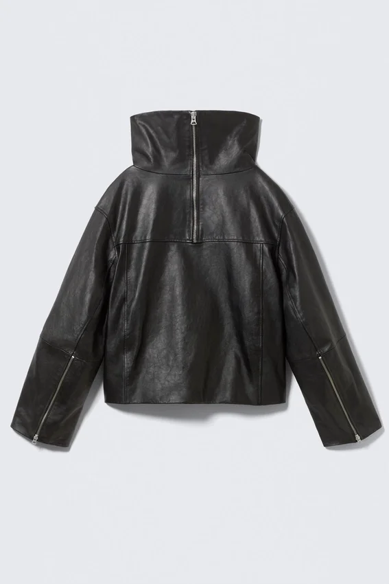 Chaqueta de cuero con cuello alto – Negro Chaqueta de cuero con cuello alto – Negro