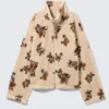 Chaqueta de forro polar con cremallera – Beige – Estampado floral marrón Chaqueta de forro polar con cremallera – Beige – Estampado floral marrón