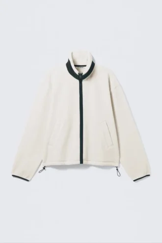 Chaqueta de forro polar con cremallera de corte holgado – Blanca