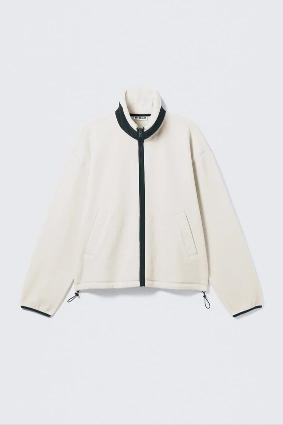 Chaqueta de forro polar con cremallera de corte holgado – Blanca Chaqueta de forro polar con cremallera de corte holgado – Blanca