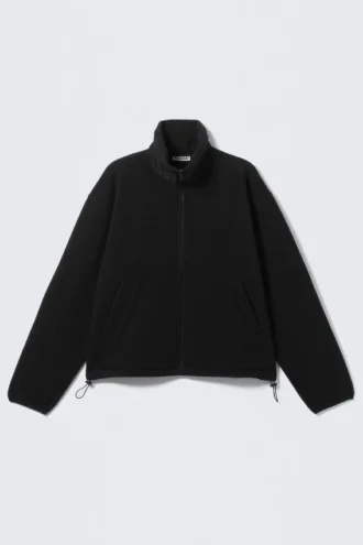 Chaqueta de forro polar con cremallera de corte holgado – Negro