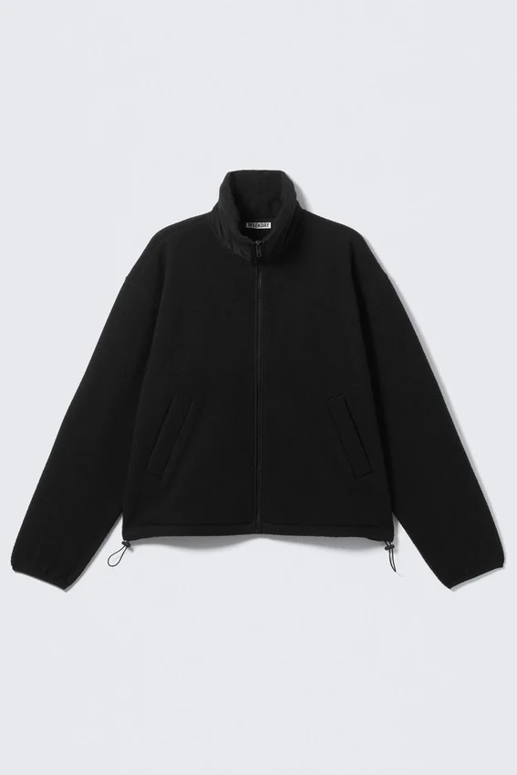 Chaqueta de forro polar con cremallera de corte holgado – Negro Chaqueta de forro polar con cremallera de corte holgado – Negro