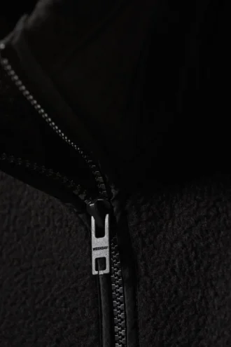 Chaqueta de forro polar con cremallera de corte holgado – Negro