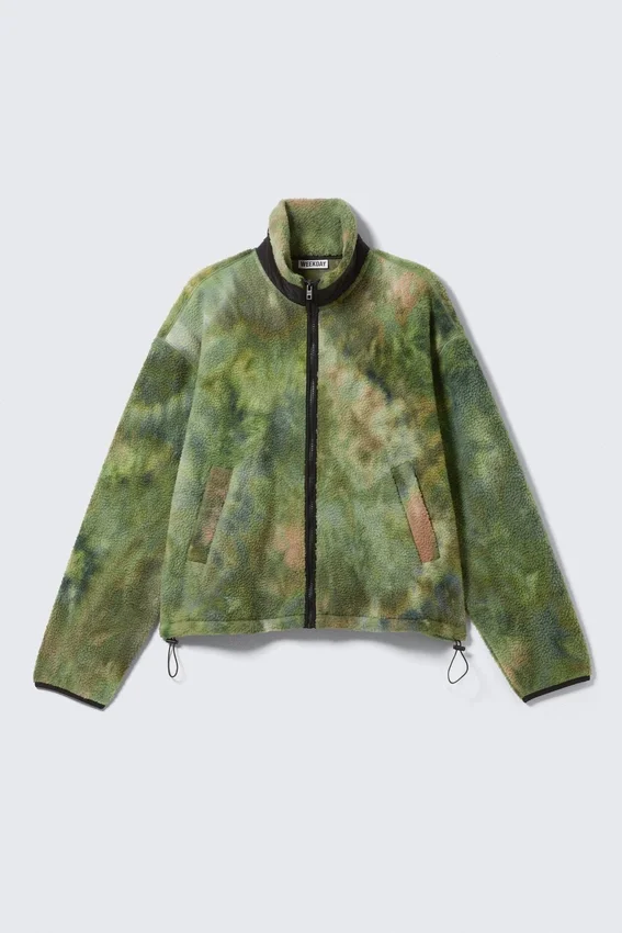 Chaqueta de forro polar con cremallera de corte holgado – Verde marmolado Chaqueta de forro polar con cremallera de corte holgado – Verde marmolado