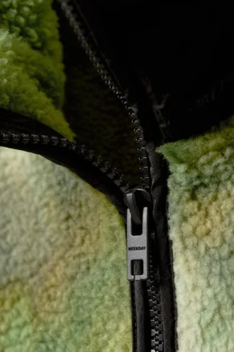 Chaqueta de forro polar con cremallera de corte holgado – Verde marmolado