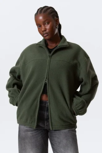 Chaqueta de forro polar con cremallera – Verde oscuro
