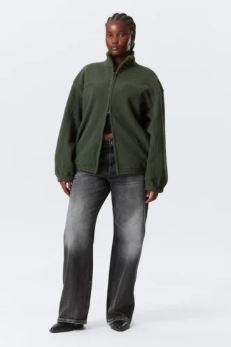 Chaqueta de forro polar con cremallera – Verde oscuro