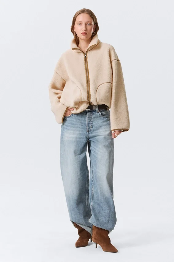 Chaqueta de forro polar de corte holgado – Beige claro apagado Chaqueta de forro polar de corte holgado – Beige claro apagado