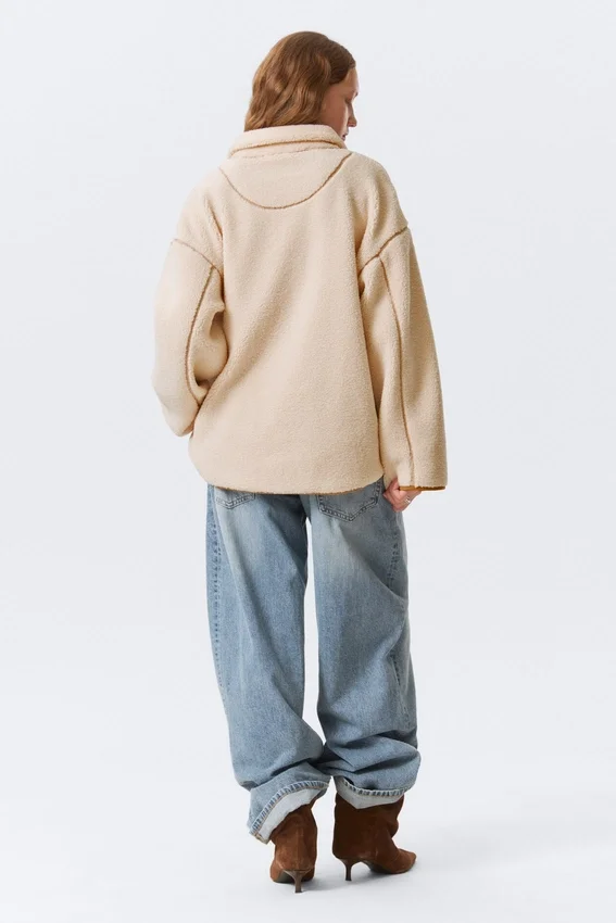 Chaqueta de forro polar de corte holgado – Beige claro apagado Chaqueta de forro polar de corte holgado – Beige claro apagado