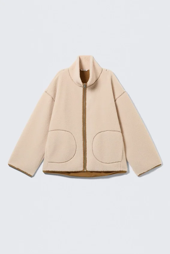 Chaqueta de forro polar de corte holgado – Beige claro apagado Chaqueta de forro polar de corte holgado – Beige claro apagado