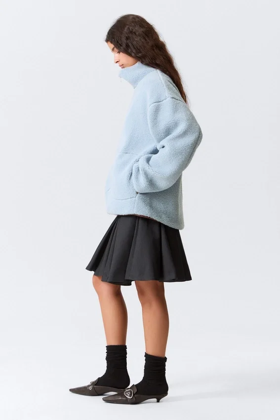 Chaqueta de forro polar de pelo largo – Azul claro – Forro marrón Chaqueta de forro polar de pelo largo – Azul claro – Forro marrón
