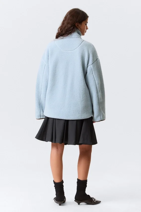 Chaqueta de forro polar de pelo largo – Azul claro – Forro marrón Chaqueta de forro polar de pelo largo – Azul claro – Forro marrón