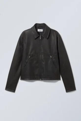 Chaqueta de imitación de cuero encogida – Negra