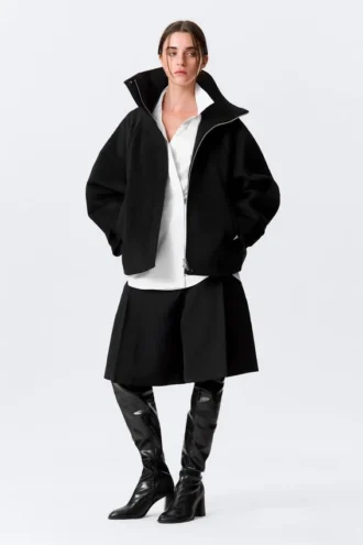 Chaqueta de lana de corte holgado con mangas raglán – Negro Chaqueta de lana de corte holgado con mangas raglán – Negro
