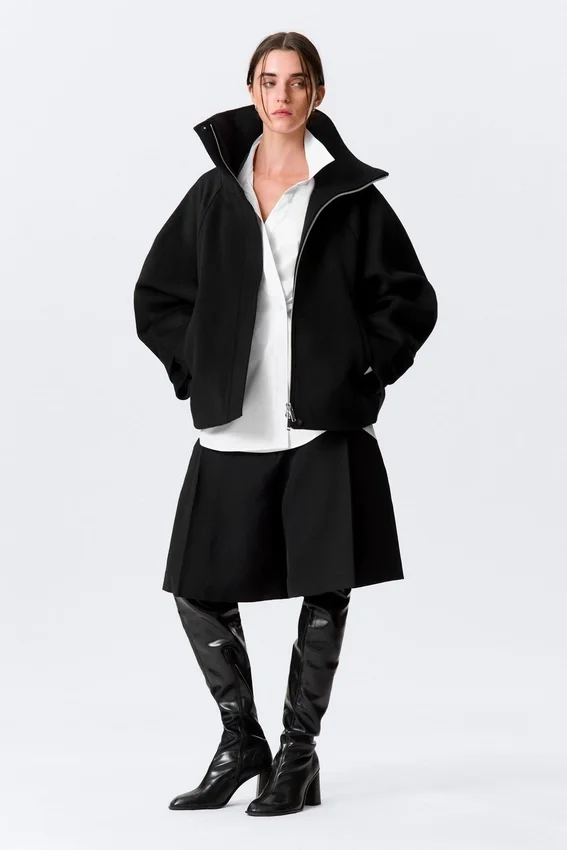 Chaqueta de lana de corte holgado con mangas raglán – Negro Chaqueta de lana de corte holgado con mangas raglán – Negro