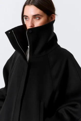 Chaqueta de lana de corte holgado con mangas raglán – Negro Chaqueta de lana de corte holgado con mangas raglán – Negro