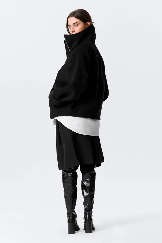 Chaqueta de lana de corte holgado con mangas raglán – Negro Chaqueta de lana de corte holgado con mangas raglán – Negro