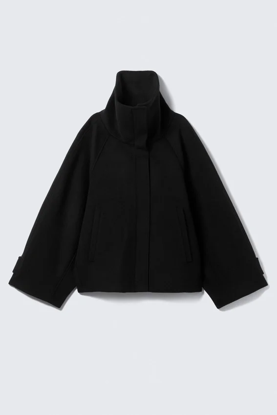 Chaqueta de lana de corte holgado con mangas raglán – Negro Chaqueta de lana de corte holgado con mangas raglán – Negro