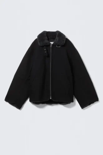 Chaqueta de lona con forro de piel – Negro
