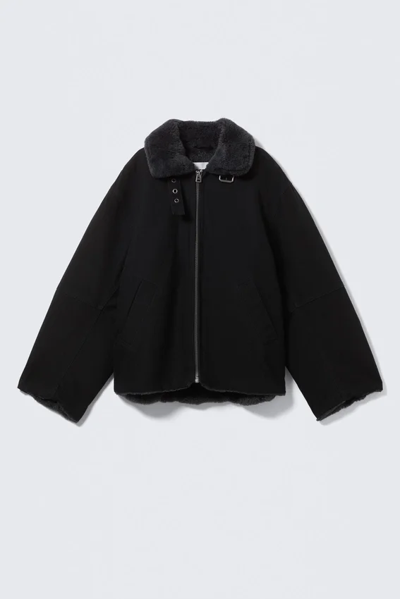 Chaqueta de lona con forro de piel – Negro Chaqueta de lona con forro de piel – Negro