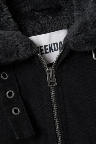 Chaqueta de lona con forro de piel – Negro