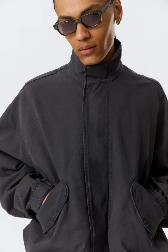 Chaqueta de lona de algodón de corte holgado – Negro lavado Chaqueta de lona de algodón de corte holgado – Negro lavado