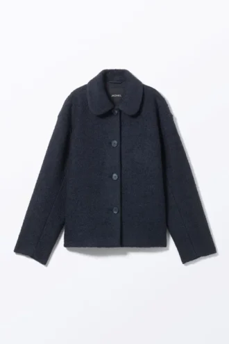 Chaqueta de mezcla de lana de un solo botonadura – Azul marino