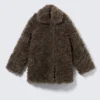 Chaqueta de pelo sintético de corte holgado – Mezcla de color topo oscuro Chaqueta de pelo sintético de corte holgado – Mezcla de color topo oscuro