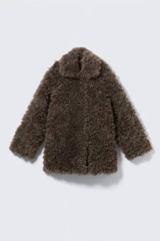 Chaqueta de pelo sintético de corte holgado – Mezcla de color topo oscuro