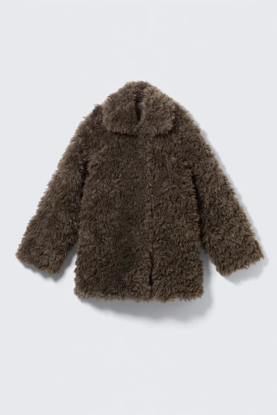 Chaqueta de pelo sintético de corte holgado – Mezcla de color topo oscuro Chaqueta de pelo sintético de corte holgado – Mezcla de color topo oscuro
