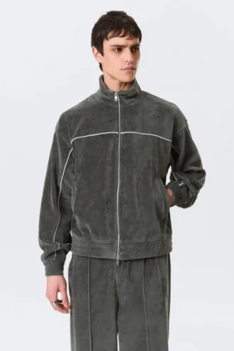 Chaqueta deportiva holgada de terciopelo – Gris oscuro Chaqueta deportiva holgada de terciopelo – Gris oscuro