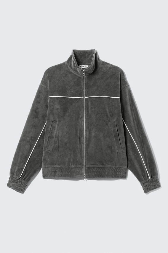 Chaqueta deportiva holgada de terciopelo – Gris oscuro Chaqueta deportiva holgada de terciopelo – Gris oscuro
