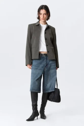 Chaqueta entallada con botones – Espiga gris oscuro