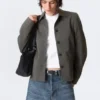 Chaqueta entallada con botones – Espiga gris oscuro