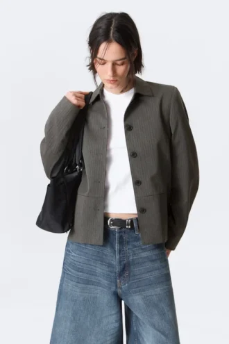 Chaqueta entallada con botones – Espiga gris oscuro