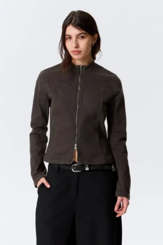 Chaqueta entallada con cremallera de algodón Genevieve – Gris oscuro