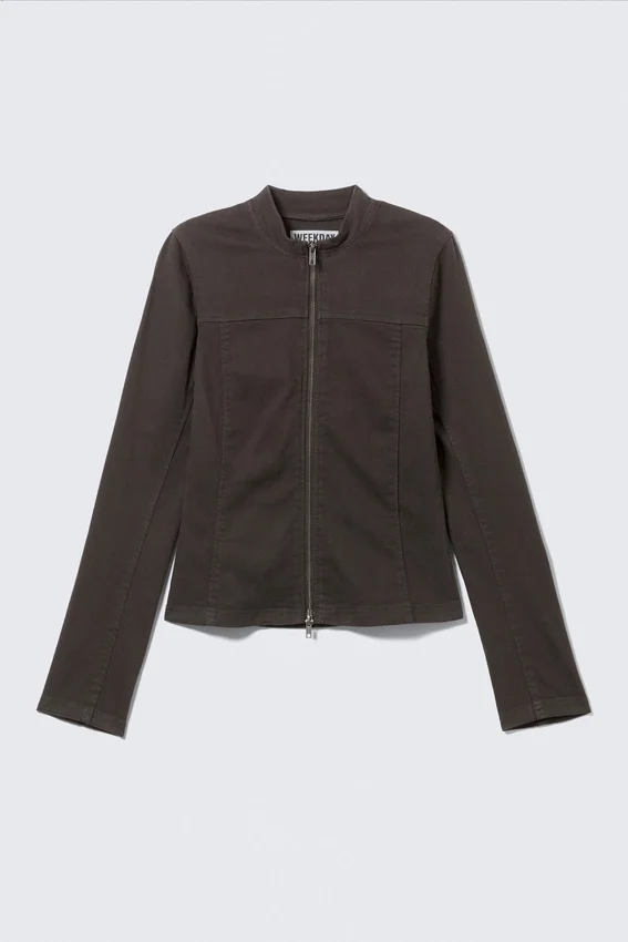 Chaqueta entallada con cremallera de algodón Genevieve – Gris oscuro Chaqueta entallada con cremallera de algodón Genevieve – Gris oscuro