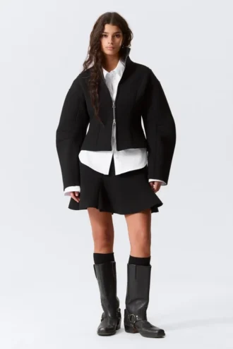 Chaqueta entallada con cremallera de neopreno – Negro