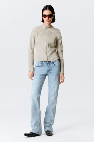 Chaqueta entallada de algodón con cremallera Genevieve – Beige claro