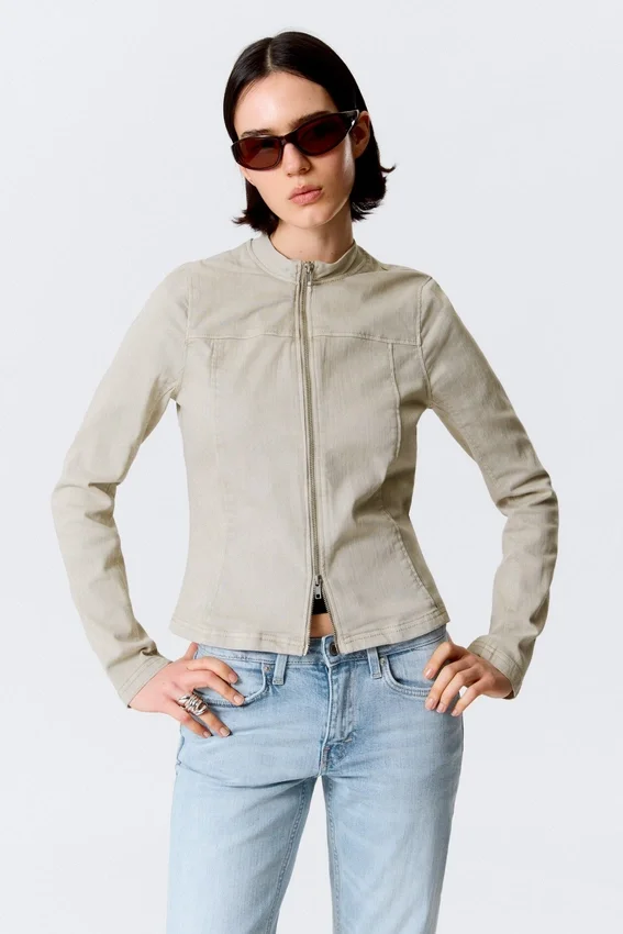 Chaqueta entallada de algodón con cremallera Genevieve – Beige claro Chaqueta entallada de algodón con cremallera Genevieve – Beige claro