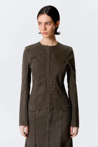 Chaqueta entallada de algodón deshilachado – Rayas gris oscuro