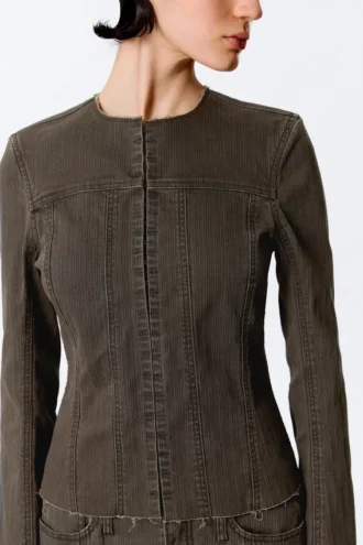 Chaqueta entallada de algodón deshilachado – Rayas gris oscuro