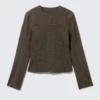 Chaqueta entallada de algodón deshilachado – Rayas gris oscuro Chaqueta entallada de algodón deshilachado – Rayas gris oscuro