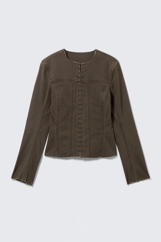 Chaqueta entallada de algodón deshilachado – Rayas gris oscuro Chaqueta entallada de algodón deshilachado – Rayas gris oscuro