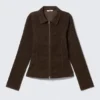 Chaqueta entallada de pana con cremallera – Pana marrón Chaqueta entallada de pana con cremallera – Pana marrón