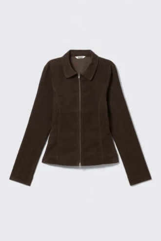 Chaqueta entallada de pana con cremallera – Pana marrón