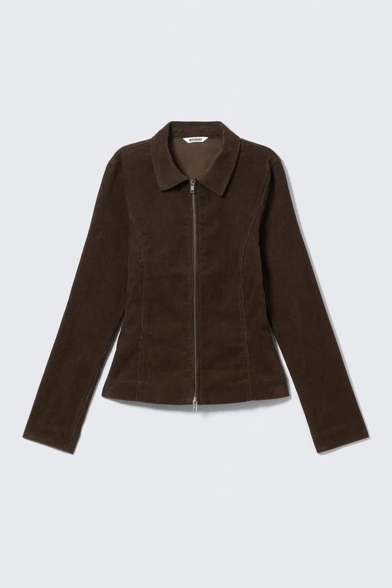 Chaqueta entallada de pana con cremallera – Pana marrón Chaqueta entallada de pana con cremallera – Pana marrón