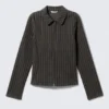 Chaqueta entallada de pana con cremallera – Rayas gris oscuro Chaqueta entallada de pana con cremallera – Rayas gris oscuro